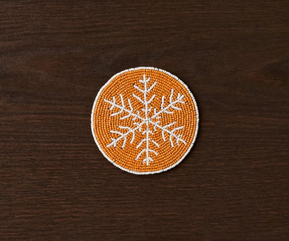 Handmade Beaded Christmas Snowflakes Coasters, White and Yellow Beads, Payton James Holiday Table Decor, Elegant Centerpiece Gift Idea - Tampa Home & Garden Store