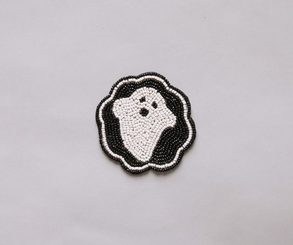 Handmade Beaded Ghost Coaster Halloween Cup Mat Spooky Drink Decor Black White Bead Cute Ghost Barware Accent - Tampa Home & Garden Store
