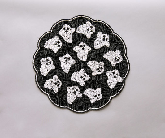 Handmade Beaded Ghost Placemat Halloween Table Decor Spooky Bead Table Mat Cute Ghost Centerpiece Goth Holiday Decoration - Tampa Home & Garden Store
