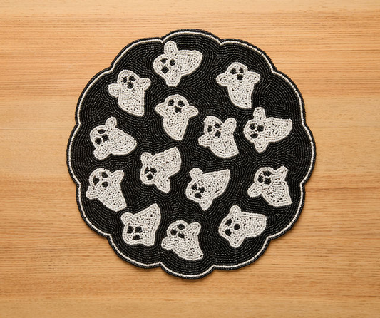 Handmade Beaded Ghost Placemat Halloween Table Decor Spooky Bead Table Mat Cute Ghost Centerpiece Goth Holiday Decoration - Tampa Home & Garden Store