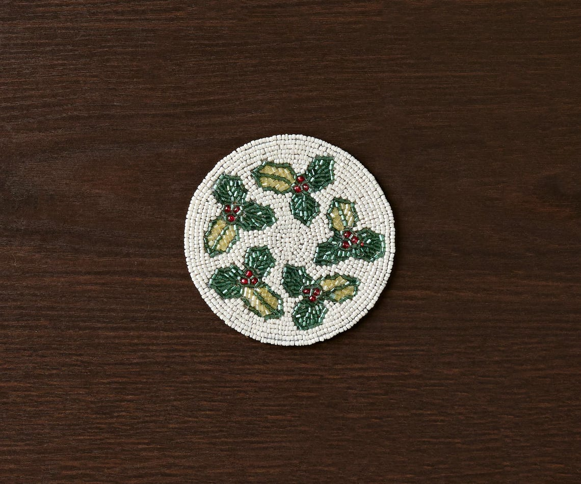 Handmade Beaded Holiday Coaster – Christmas Table Decor by Payton James - Tampa Home & Garden Store