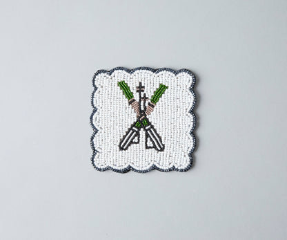 Handmade Beaded Ski Coaster with Pearls – Elegant Black, White, and Green Coaster for Tableware & Home Decor - Tampa Home & Garden Store