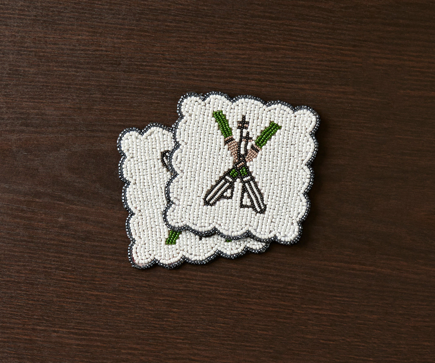 Handmade Beaded Ski Coaster with Pearls – Elegant Black, White, and Green Coaster for Tableware & Home Decor - Tampa Home & Garden Store