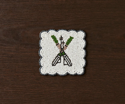 Handmade Beaded Ski Coaster with Pearls – Elegant Black, White, and Green Coaster for Tableware & Home Decor - Tampa Home & Garden Store