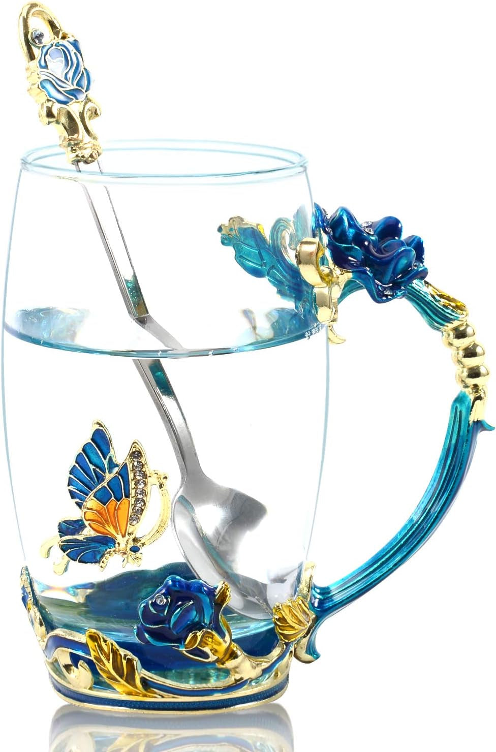 Handmade Enamel Teacup Set with Floral & Butterfly Design — The Perfect Gift for Tea Lovers - Tampa Home & Garden Store