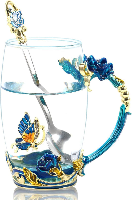 Handmade Enamel Teacup Set with Floral & Butterfly Design — The Perfect Gift for Tea Lovers - Tampa Home & Garden Store