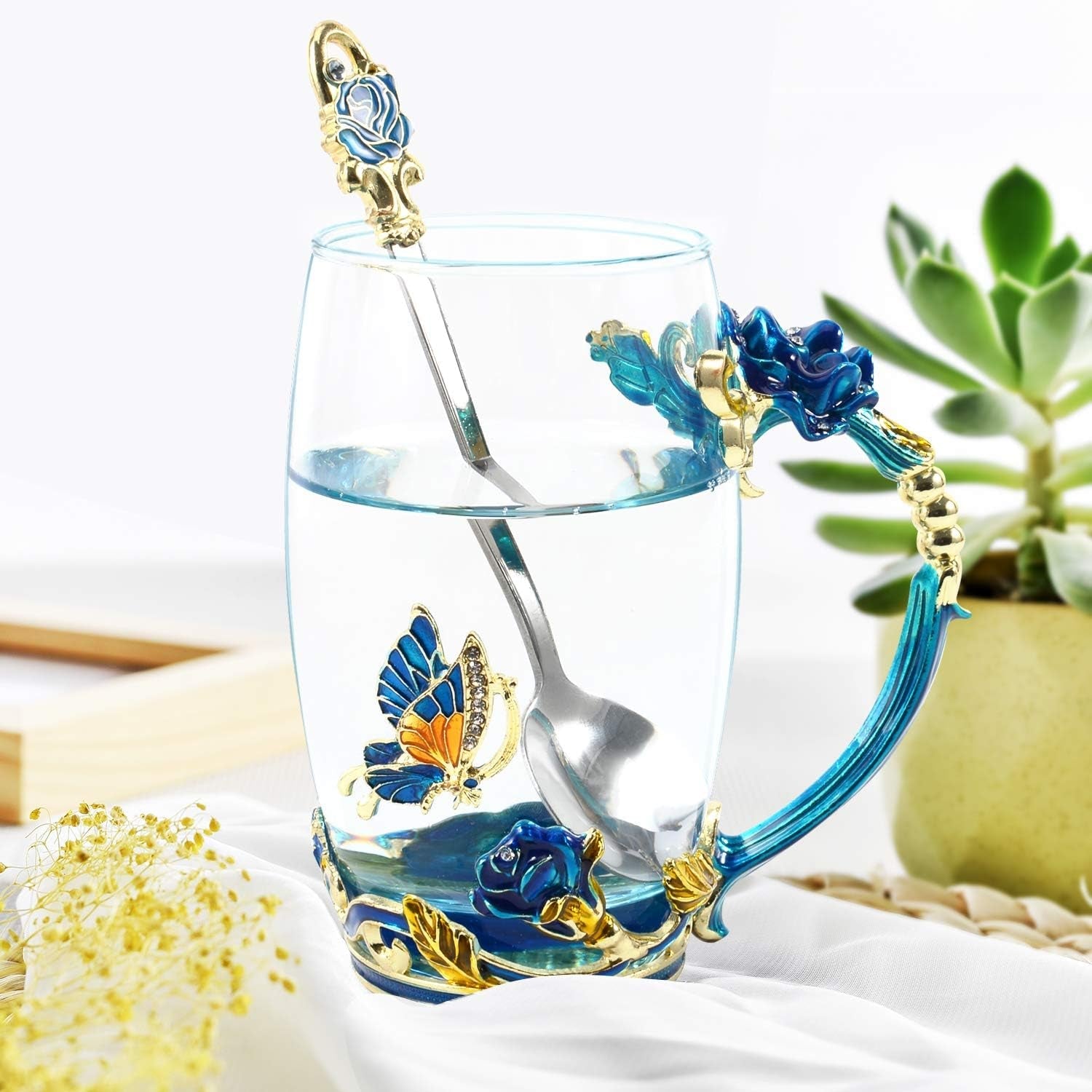 Handmade Enamel Teacup Set with Floral & Butterfly Design — The Perfect Gift for Tea Lovers - Tampa Home & Garden Store
