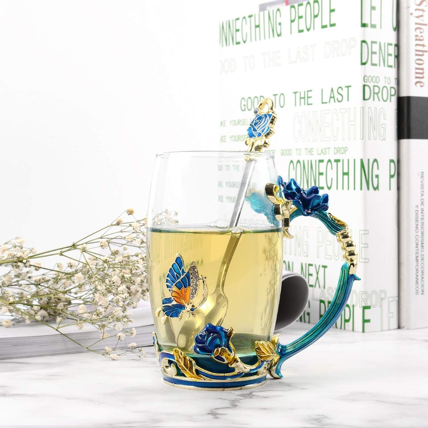 Handmade Enamel Teacup Set with Floral & Butterfly Design — The Perfect Gift for Tea Lovers - Tampa Home & Garden Store