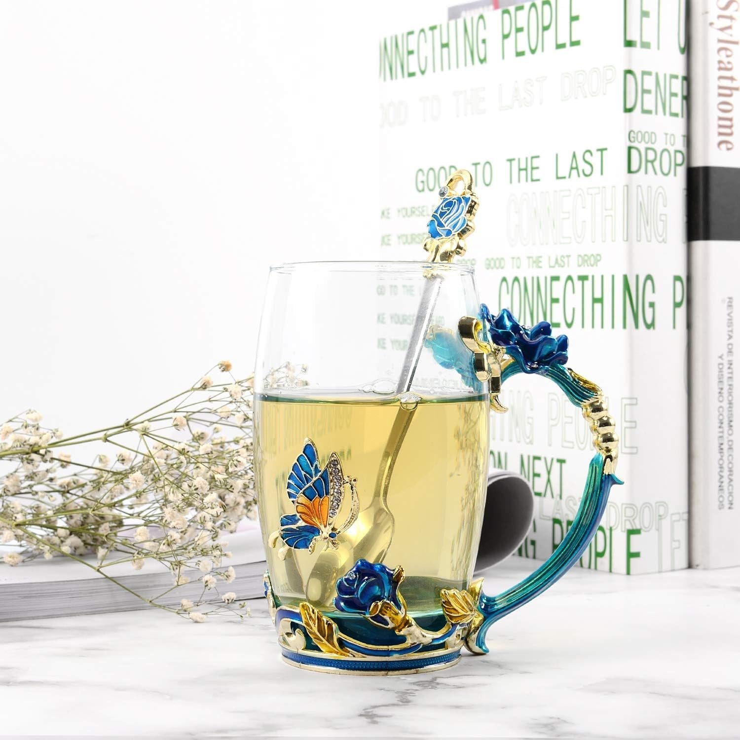 Handmade Enamel Teacup Set with Floral & Butterfly Design — The Perfect Gift for Tea Lovers - Tampa Home & Garden Store