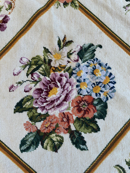 Handmade Needlepoint Floral Wool Rug – 9' 7" x 13' 5" – Vintage European Tapestry Style - Tampa Home & Garden Store