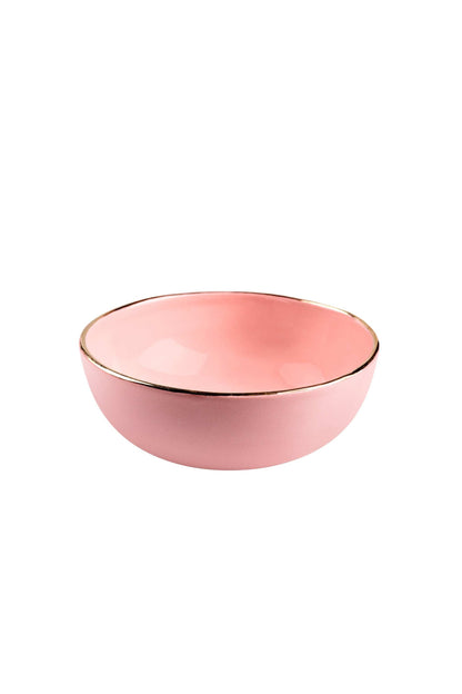 Handmade Porcelain Pink Salad Bowl and a Gold Rim