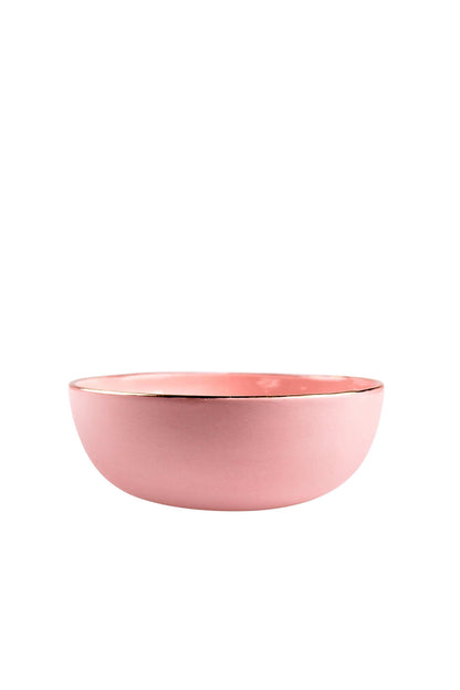 Handmade Porcelain Pink Salad Bowl and a Gold Rim