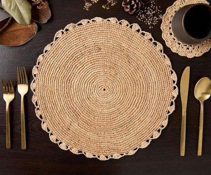 Handmade Raffia Woven Placemat  – Round Table Mats for Kitchen Dining Table Top Rug Mats & Dinner Table Mates - Tampa Home & Garden Store