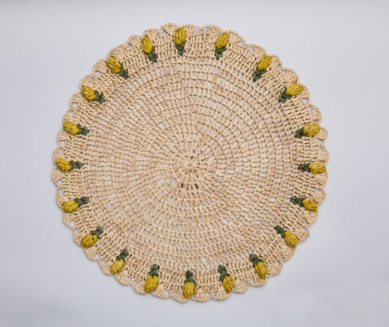 Handmade Tulip Placemat – Raffia Crochet Floral Table Mat – Spring & Easter Table Decor – Artisan Tableware – Boho Dining Accent - Tampa Home & Garden Store
