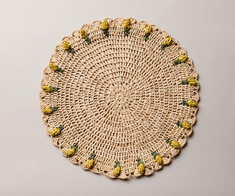 Handmade Tulip Placemat – Raffia Crochet Floral Table Mat – Spring & Easter Table Decor – Artisan Tableware – Boho Dining Accent - Tampa Home & Garden Store
