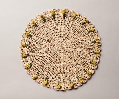 Handmade Tulip Placemat – Raffia Crochet Floral Table Mat – Spring & Easter Table Decor – Artisan Tableware – Boho Dining Accent - Tampa Home & Garden Store