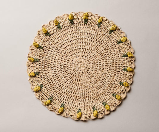 Handmade Tulip Placemat – Raffia Crochet Floral Table Mat – Spring & Easter Table Decor – Artisan Tableware – Boho Dining Accent - Tampa Home & Garden Store