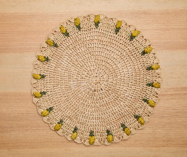 Handmade Tulip Placemat – Raffia Crochet Floral Table Mat – Spring & Easter Table Decor – Artisan Tableware – Boho Dining Accent - Tampa Home & Garden Store