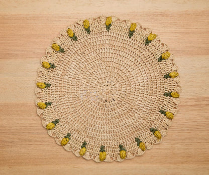 Handmade Tulip Placemat – Raffia Crochet Floral Table Mat – Spring & Easter Table Decor – Artisan Tableware – Boho Dining Accent - Tampa Home & Garden Store