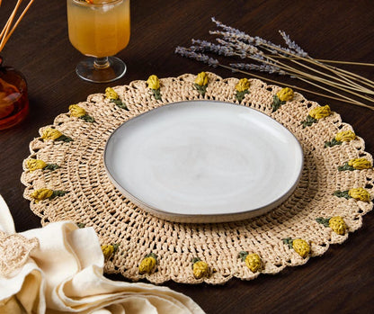 Handmade Tulip Placemat – Raffia Crochet Floral Table Mat – Spring & Easter Table Decor – Artisan Tableware – Boho Dining Accent - Tampa Home & Garden Store