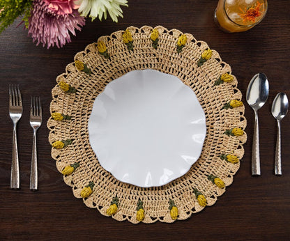 Handmade Tulip Placemat – Raffia Crochet Floral Table Mat – Spring & Easter Table Decor – Artisan Tableware – Boho Dining Accent - Tampa Home & Garden Store