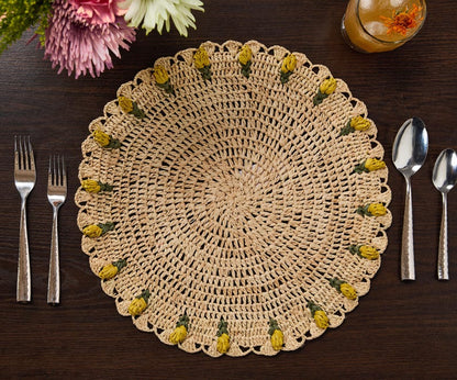 Handmade Tulip Placemat – Raffia Crochet Floral Table Mat – Spring & Easter Table Decor – Artisan Tableware – Boho Dining Accent - Tampa Home & Garden Store