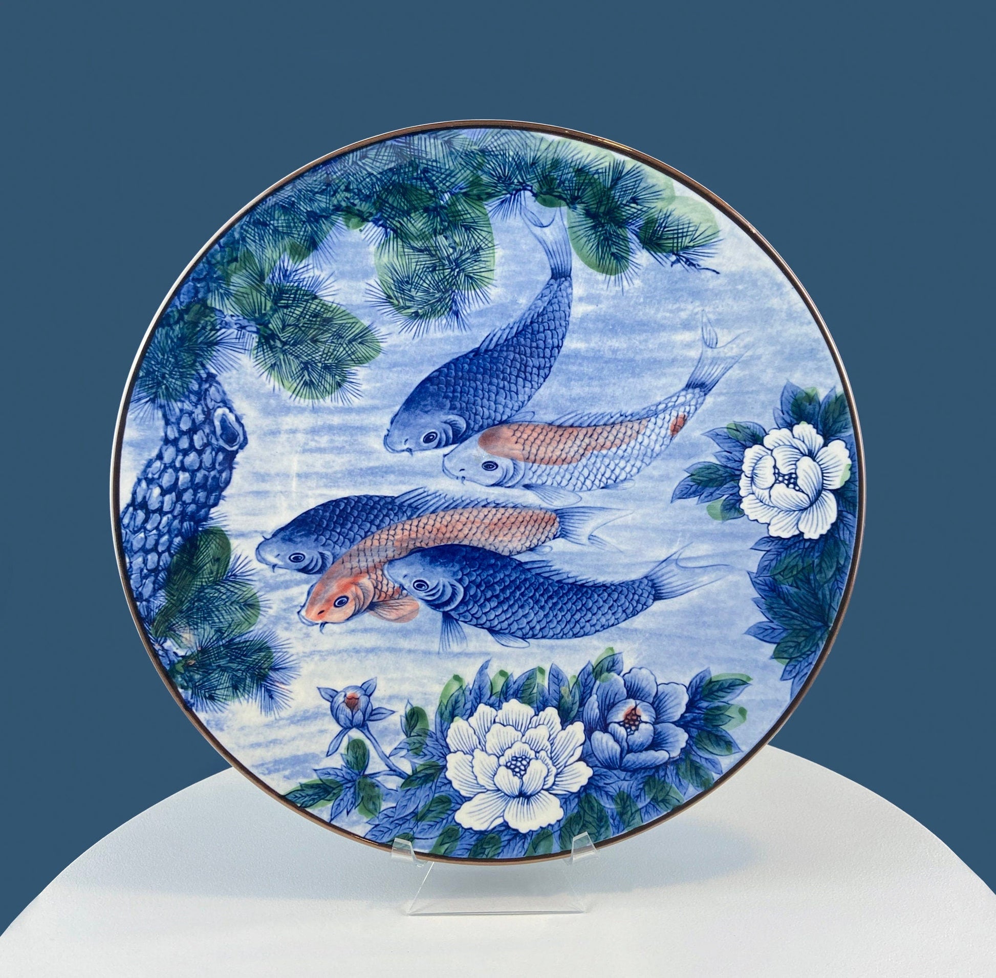 Handpainted Koi Fish Platter: Japanese Collectible Art Plate, 16" - Tampa Home & Garden Store