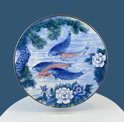 Handpainted Koi Fish Platter: Japanese Collectible Art Plate, 16" - Tampa Home & Garden Store