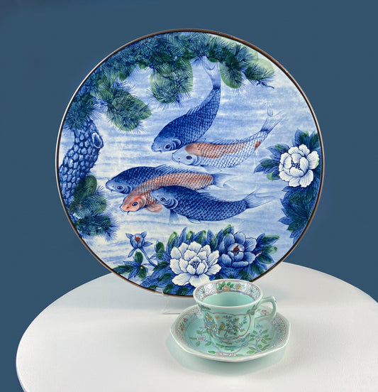 Handpainted Koi Fish Platter: Japanese Collectible Art Plate, 16" - Tampa Home & Garden Store