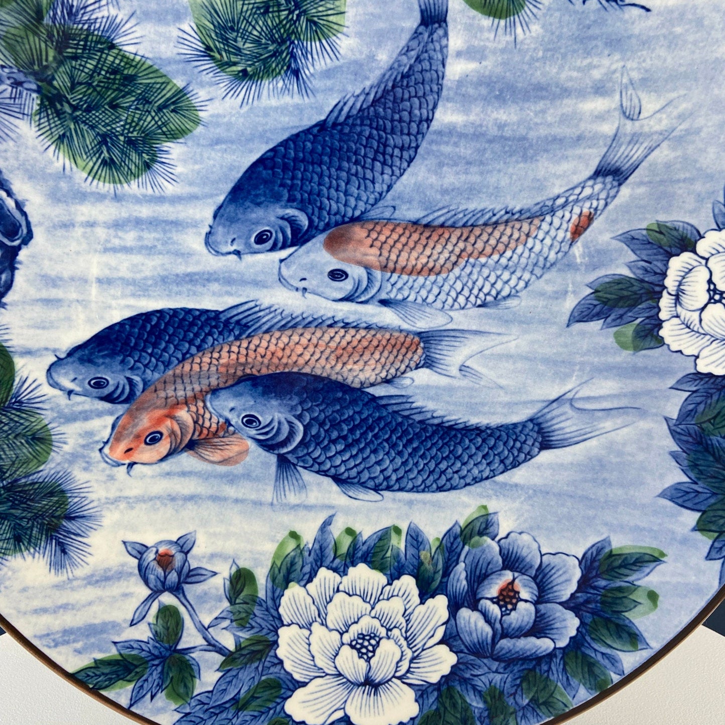 Handpainted Koi Fish Platter: Japanese Collectible Art Plate, 16" - Tampa Home & Garden Store