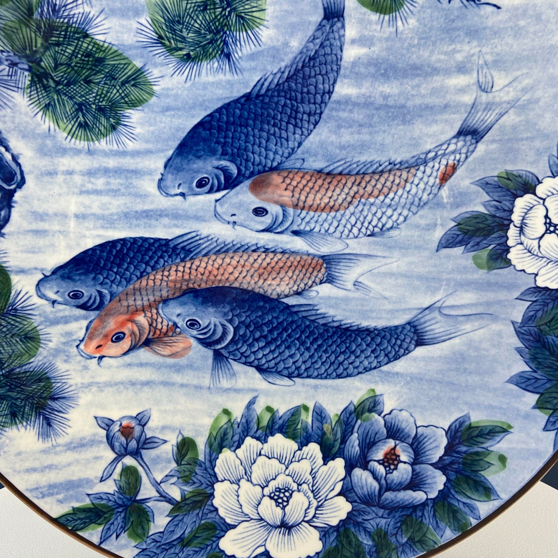 Handpainted Koi Fish Platter: Japanese Collectible Art Plate, 16" - Tampa Home & Garden Store