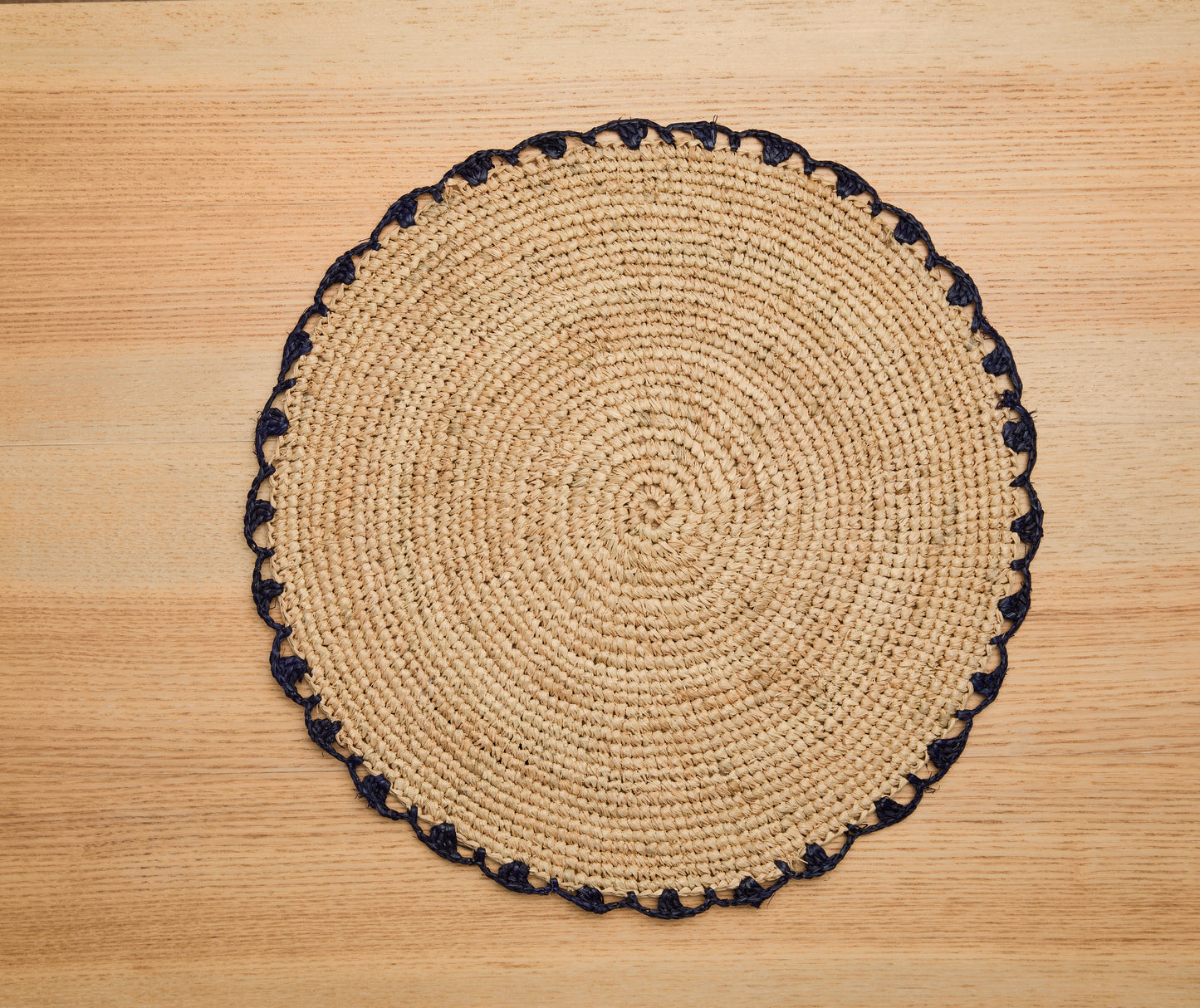 Handwoven Aura Blue Edge Placemat - Rustic Woven Raffia Tabletop Decor - Tampa Home & Garden Store