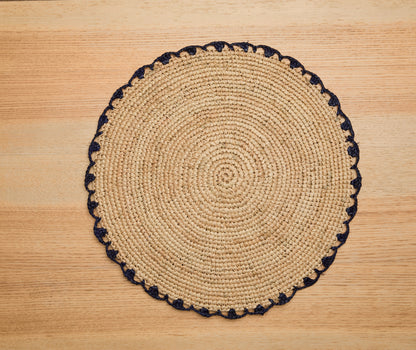 Handwoven Aura Blue Edge Placemat - Rustic Woven Raffia Tabletop Decor - Tampa Home & Garden Store