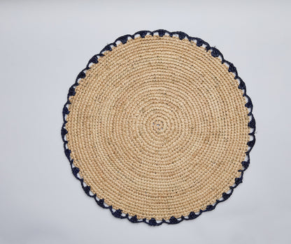 Handwoven Aura Blue Edge Placemat - Rustic Woven Raffia Tabletop Decor - Tampa Home & Garden Store