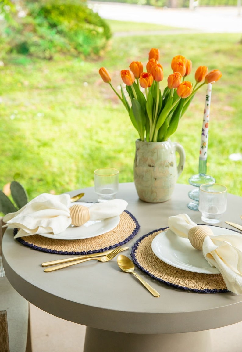 Handwoven Aura Blue Edge Placemat - Rustic Woven Raffia Tabletop Decor - Tampa Home & Garden Store