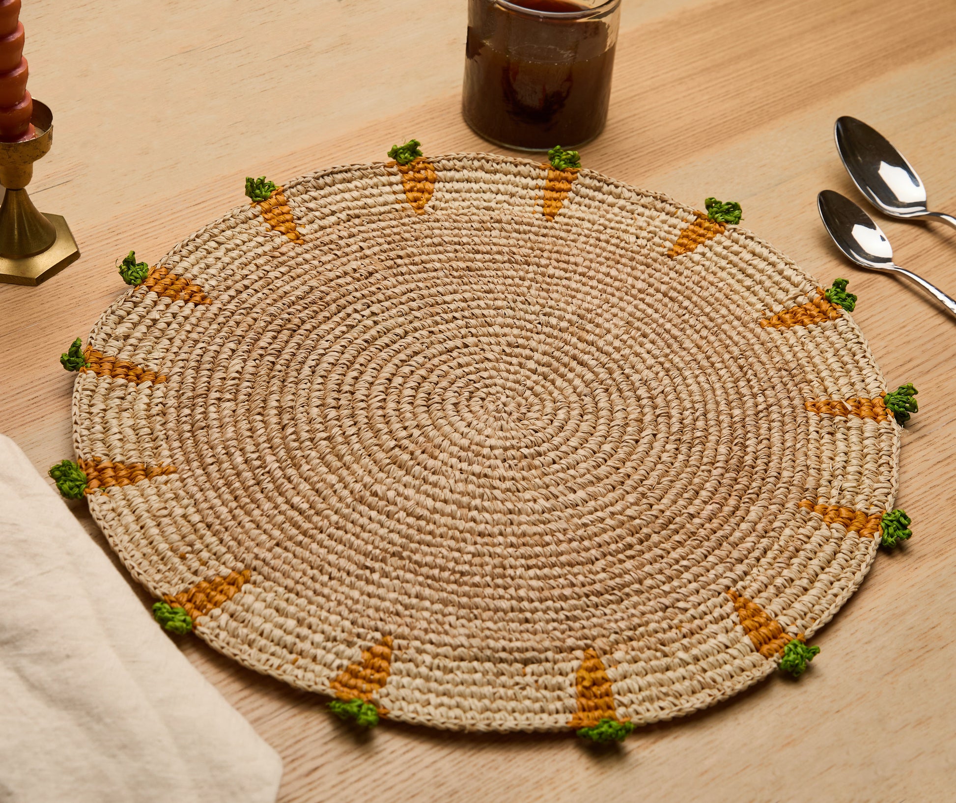 Handwoven Carrot Round Raffia Placemat – Artisan Table Décor - Tampa Home & Garden Store