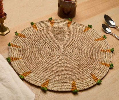 Handwoven Carrot Round Raffia Placemat – Artisan Table Décor - Tampa Home & Garden Store