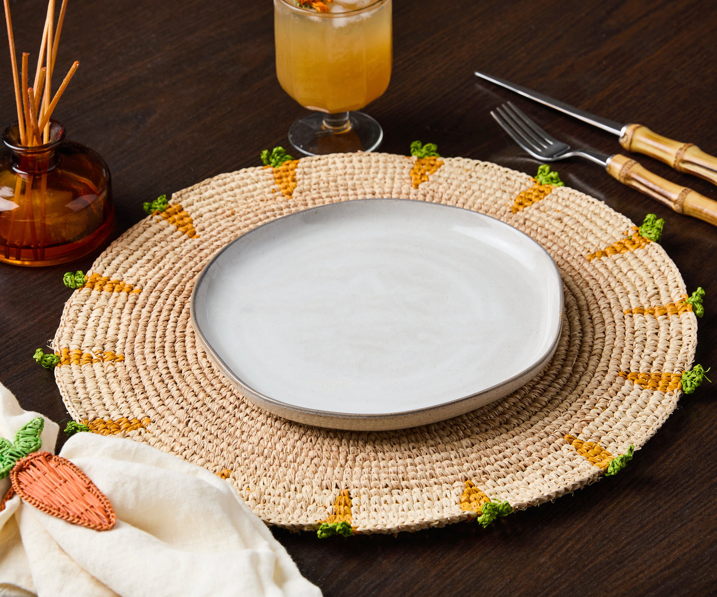 Handwoven Carrot Round Raffia Placemat – Artisan Table Décor - Tampa Home & Garden Store