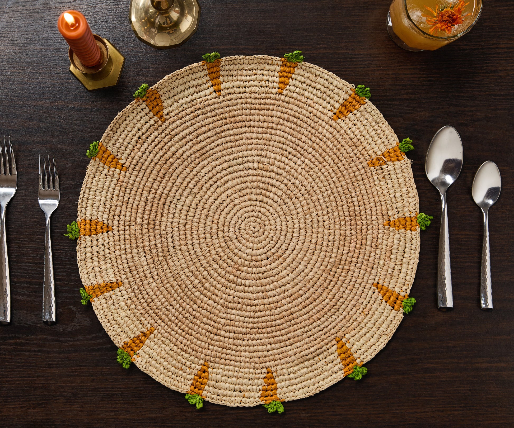 Handwoven Carrot Round Raffia Placemat – Artisan Table Décor - Tampa Home & Garden Store