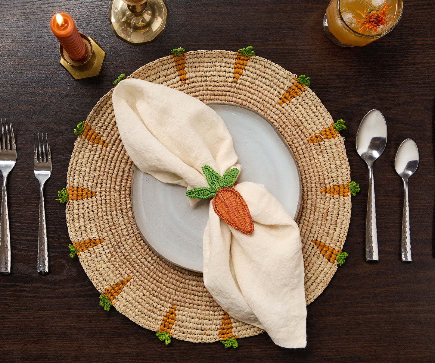 Handwoven Carrot Round Raffia Placemat – Artisan Table Décor - Tampa Home & Garden Store