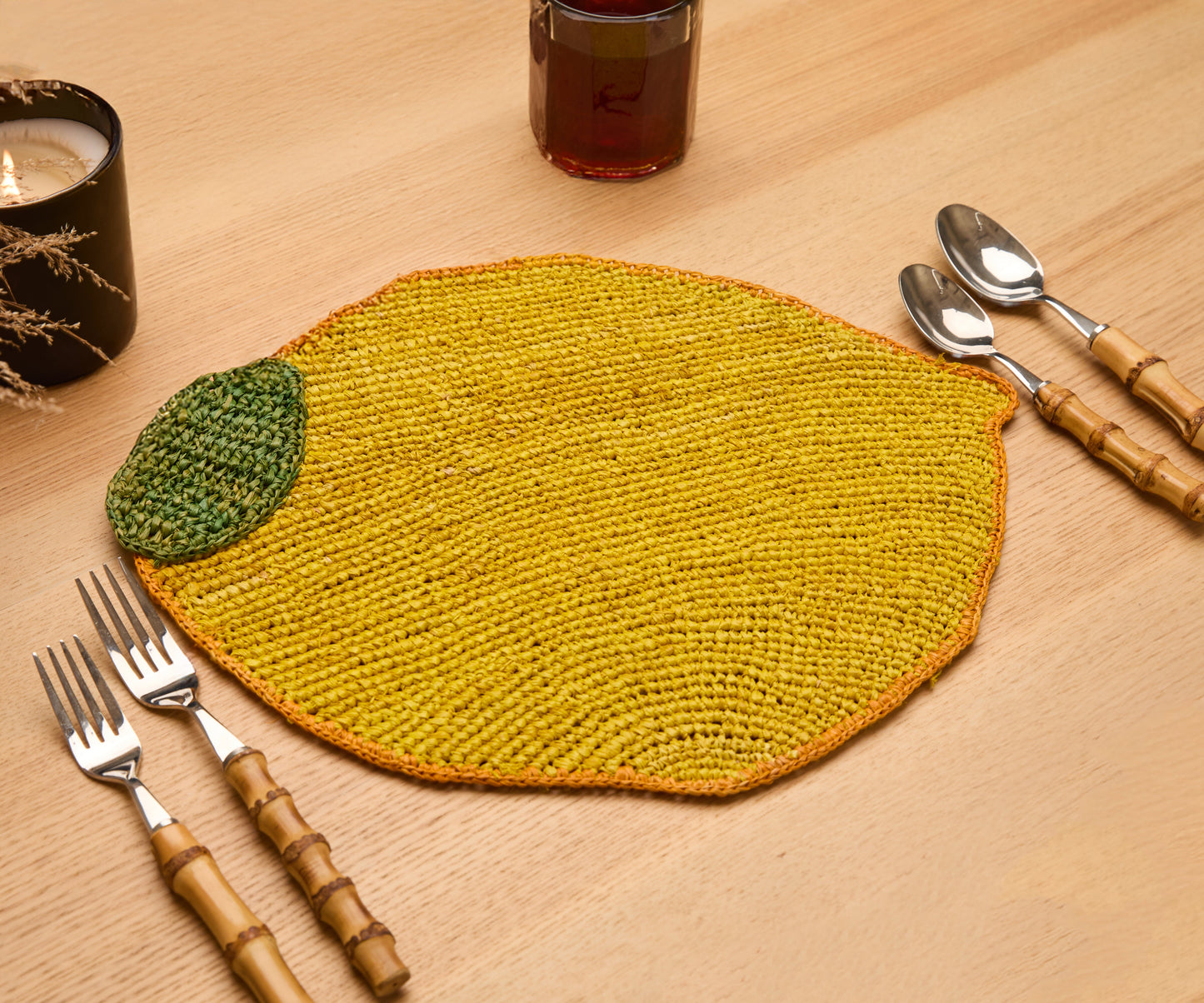 Handwoven Lemon Placemat – Raffia Fruit Shaped Table Mat, Summer Table Decor - Tampa Home & Garden Store