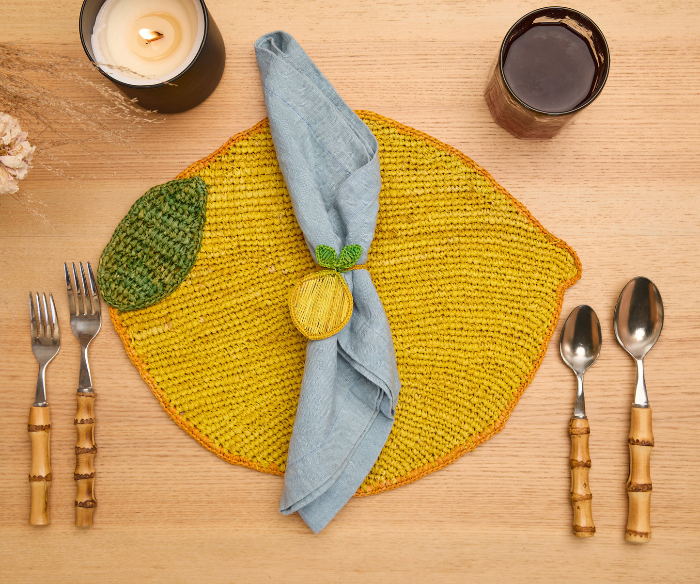 Handwoven Lemon Placemat – Raffia Fruit Shaped Table Mat, Summer Table Decor - Tampa Home & Garden Store
