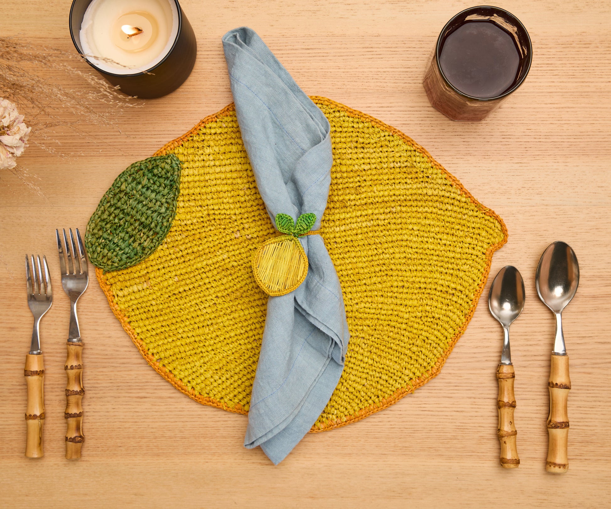 Handwoven Lemon Placemat – Raffia Fruit Shaped Table Mat, Summer Table Decor - Tampa Home & Garden Store