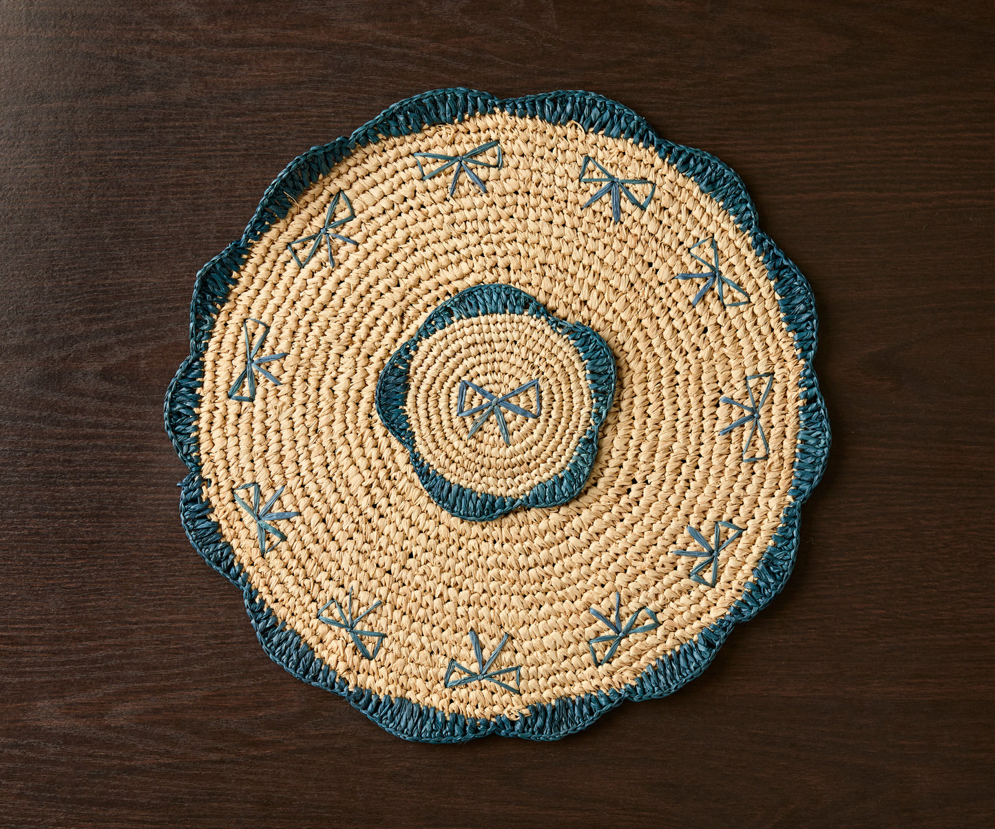 Handwoven Raffia Fringe Coaster by Payton James – Bohemian Candle Mat, Rustic Table Decor, Natural Raffia Palm - Tampa Home & Garden Store