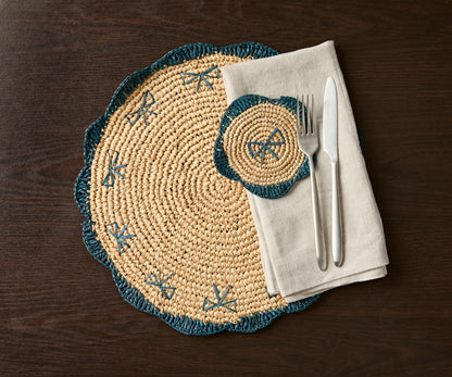Handwoven Raffia Fringe Coaster by Payton James – Bohemian Candle Mat, Rustic Table Decor, Natural Raffia Palm - Tampa Home & Garden Store