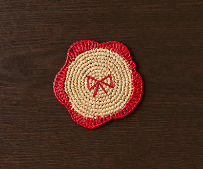 Handwoven Raffia Fringe Coaster by Payton James – Bohemian Candle Mat, Rustic Table Decor, Natural Raffia Palm - Tampa Home & Garden Store
