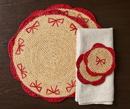 Handwoven Raffia Fringe Coaster by Payton James – Bohemian Candle Mat, Rustic Table Decor, Natural Raffia Palm - Tampa Home & Garden Store
