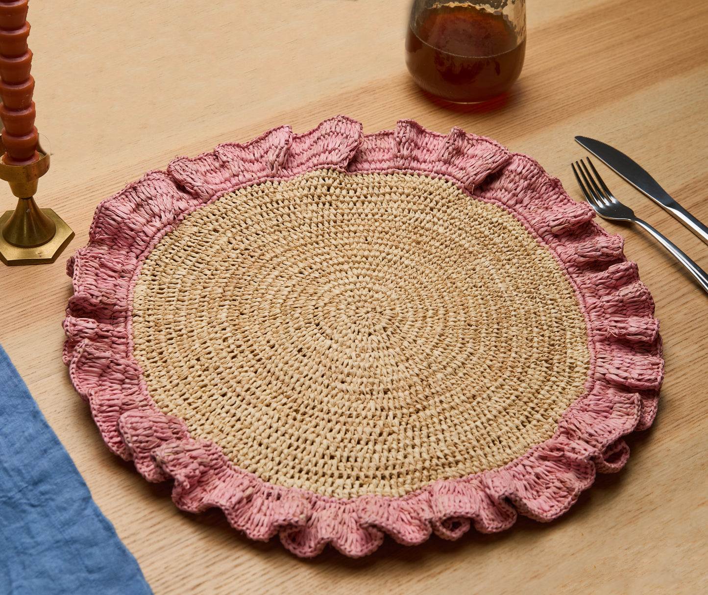 Handwoven Raffia Ruffle Placemat – Boho Chic Table Décor – Summer Table Accent - Tampa Home & Garden Store