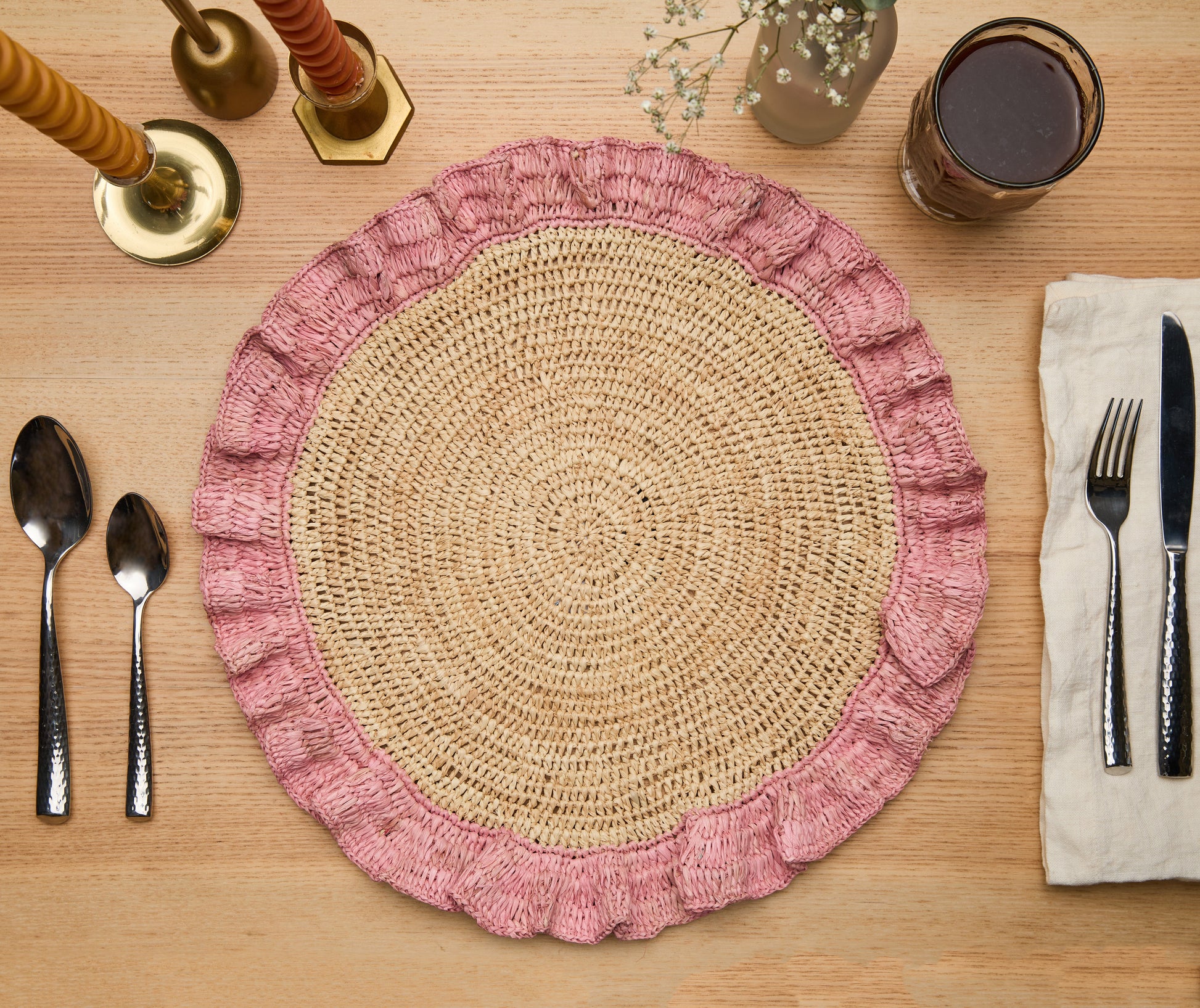 Handwoven Raffia Ruffle Placemat – Boho Chic Table Décor – Summer Table Accent - Tampa Home & Garden Store