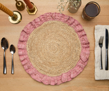 Handwoven Raffia Ruffle Placemat – Boho Chic Table Décor – Summer Table Accent - Tampa Home & Garden Store
